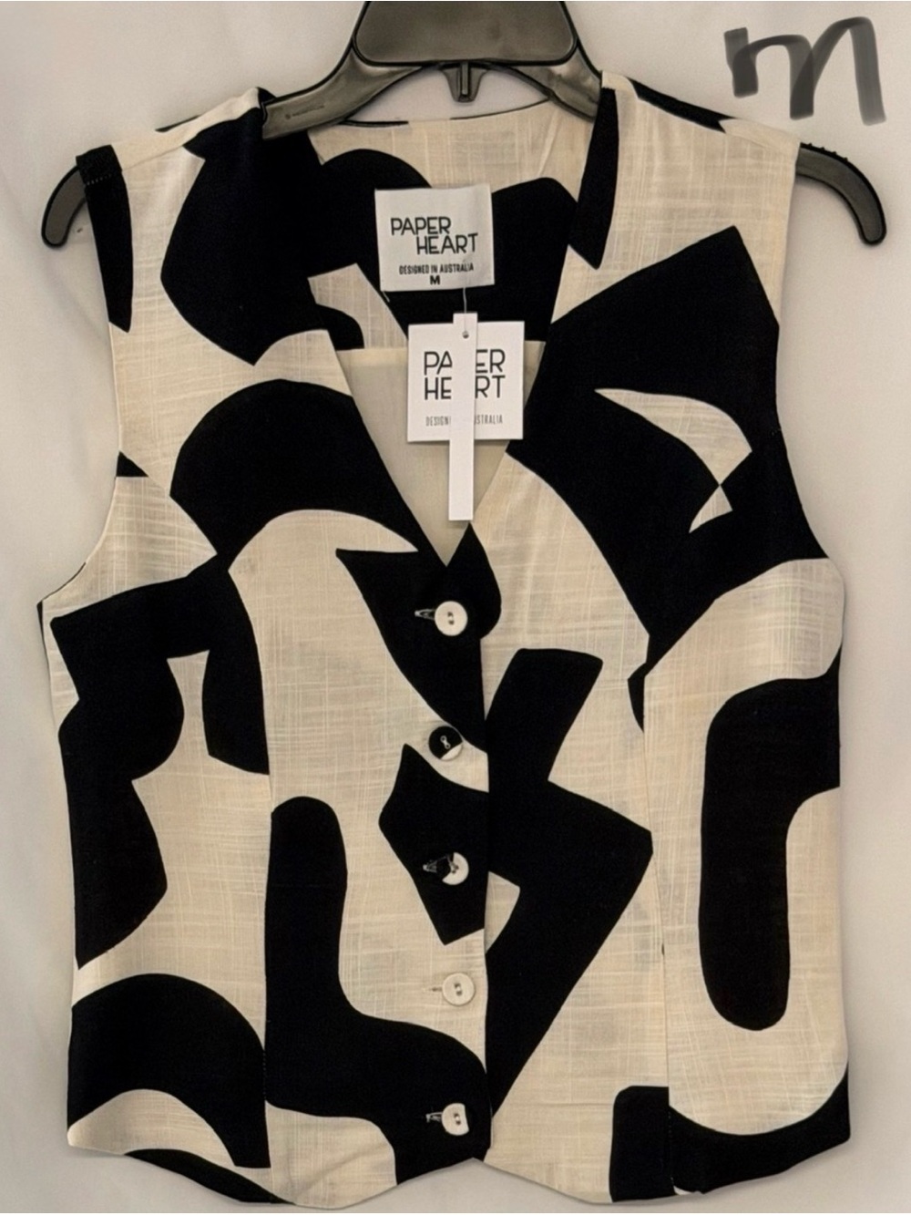 Paper Heart Black & White Abstract Print Sleeveless Vest NWT